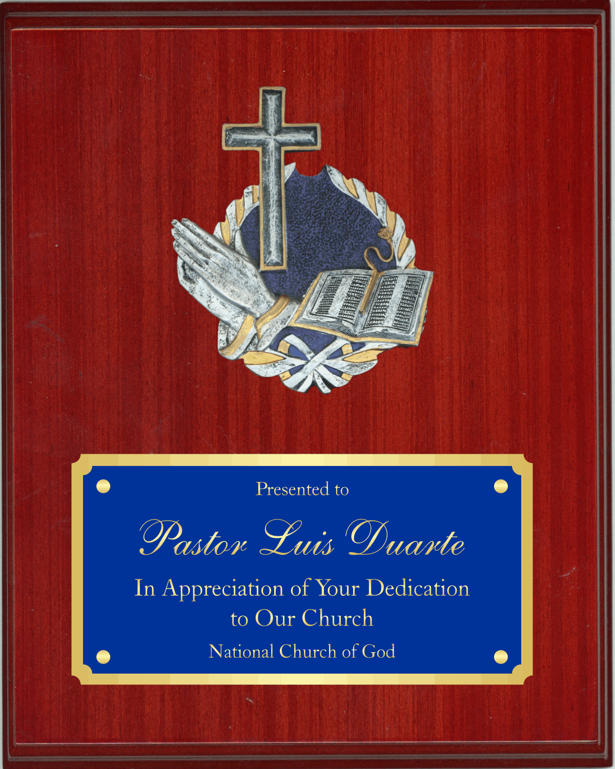 High Gloss Mahogany Finish Plaque with Half Plate and Plaque Mount