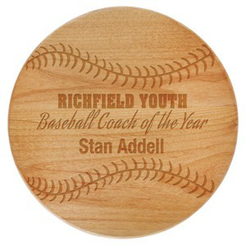 Round wooden plaque decorated as a baseball.  Virginia Beach, VA