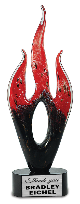 Decorative item with red and black flame design on a white background