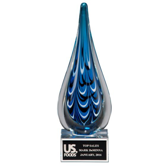 10" Blue and Black Teardrop Art Glass