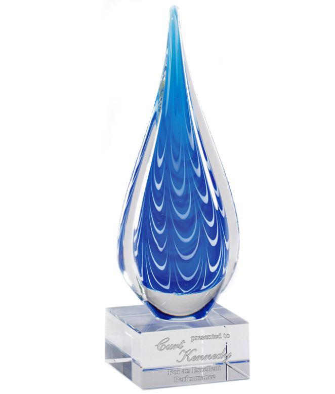 10" Blue and Black Teardrop Art Glass