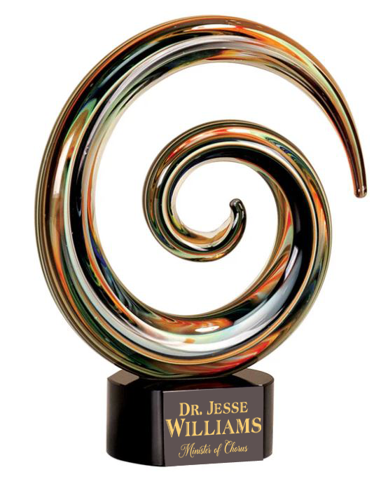 Swirl art glass on black glass base in Richmond, VA
