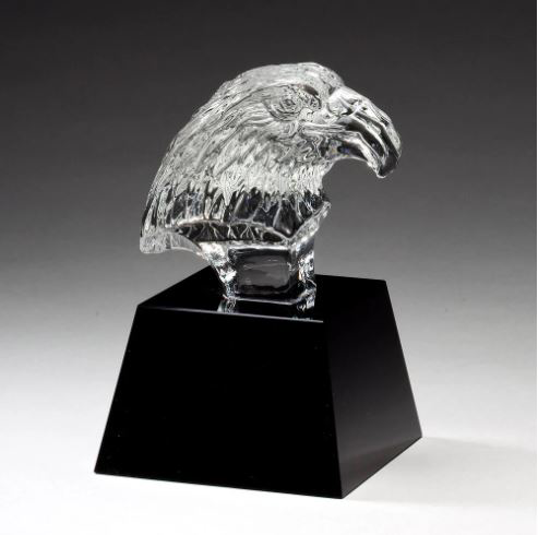 5.75" Clear Crystal Eagle Head on Black Pedestal Base