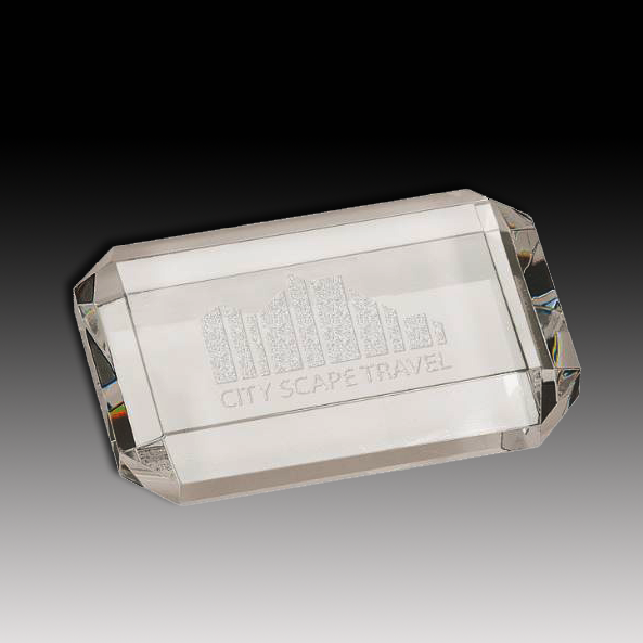 Crystal Rectangle Paperweight with Clipped Corners