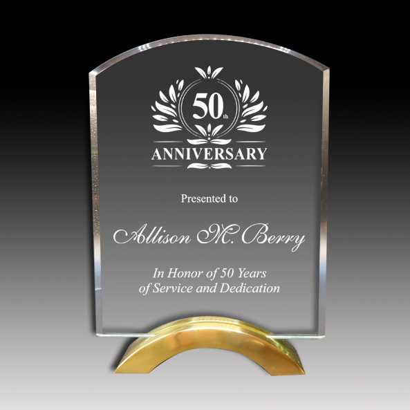 Arch Series Glass Award with Gold Metal Base