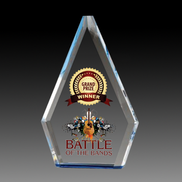 9" Clear Crystal Award with Blue Accented Bottom