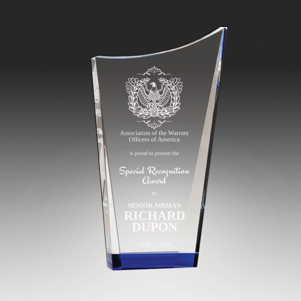 Contemporary Series Clear Crystal Award with Blue Accented Bottom