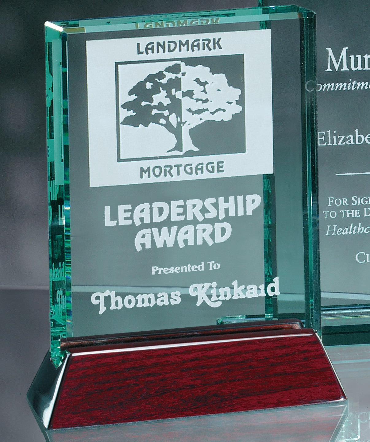 Jade Glass Plaque on Piano Base