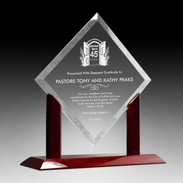 Jade Glass Diamond on Piano Wood Base