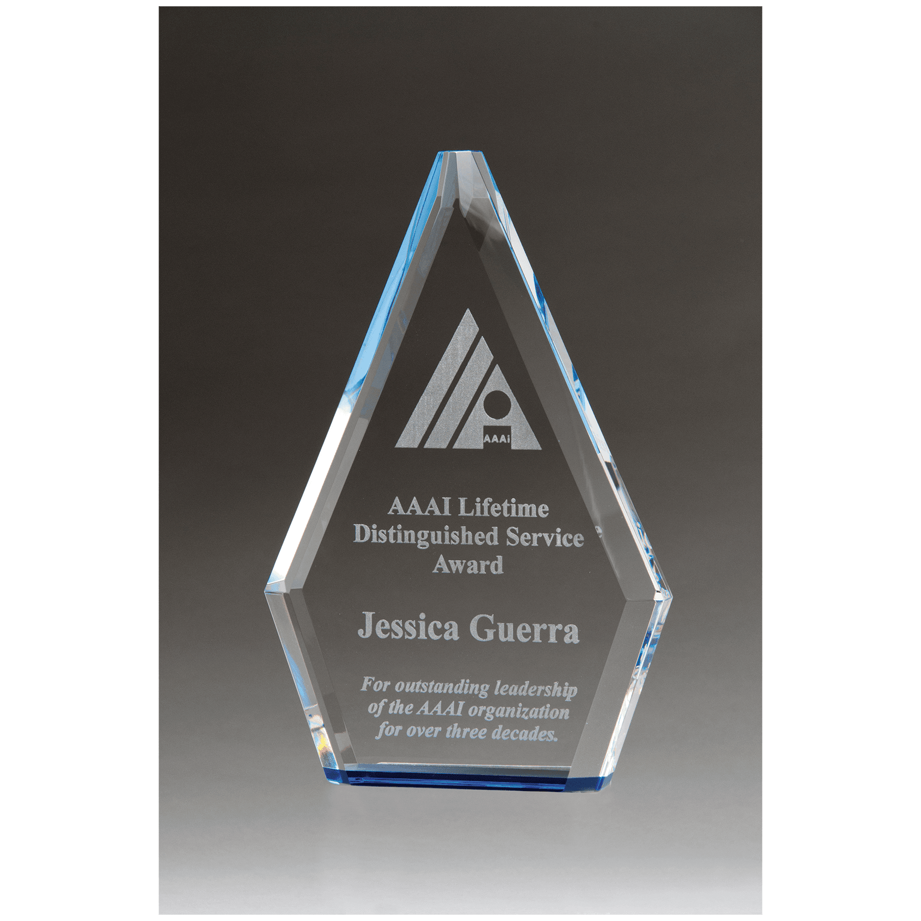 9" Clear Crystal Award with Blue Accented Bottom