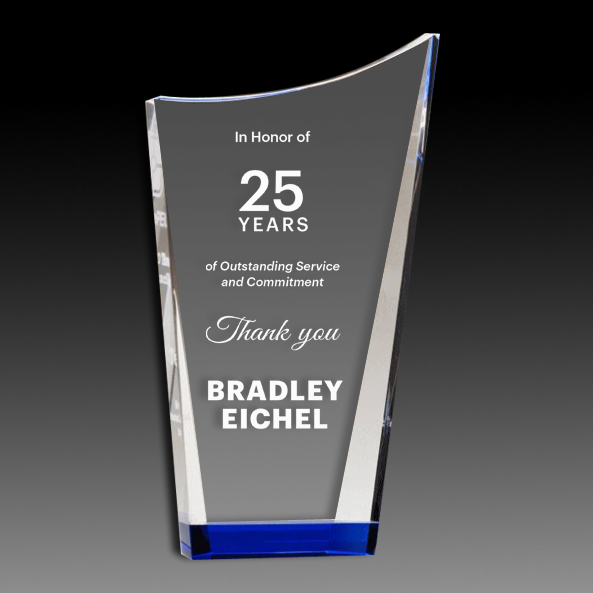Contemporary Series Clear Crystal Award with Blue Accented Bottom