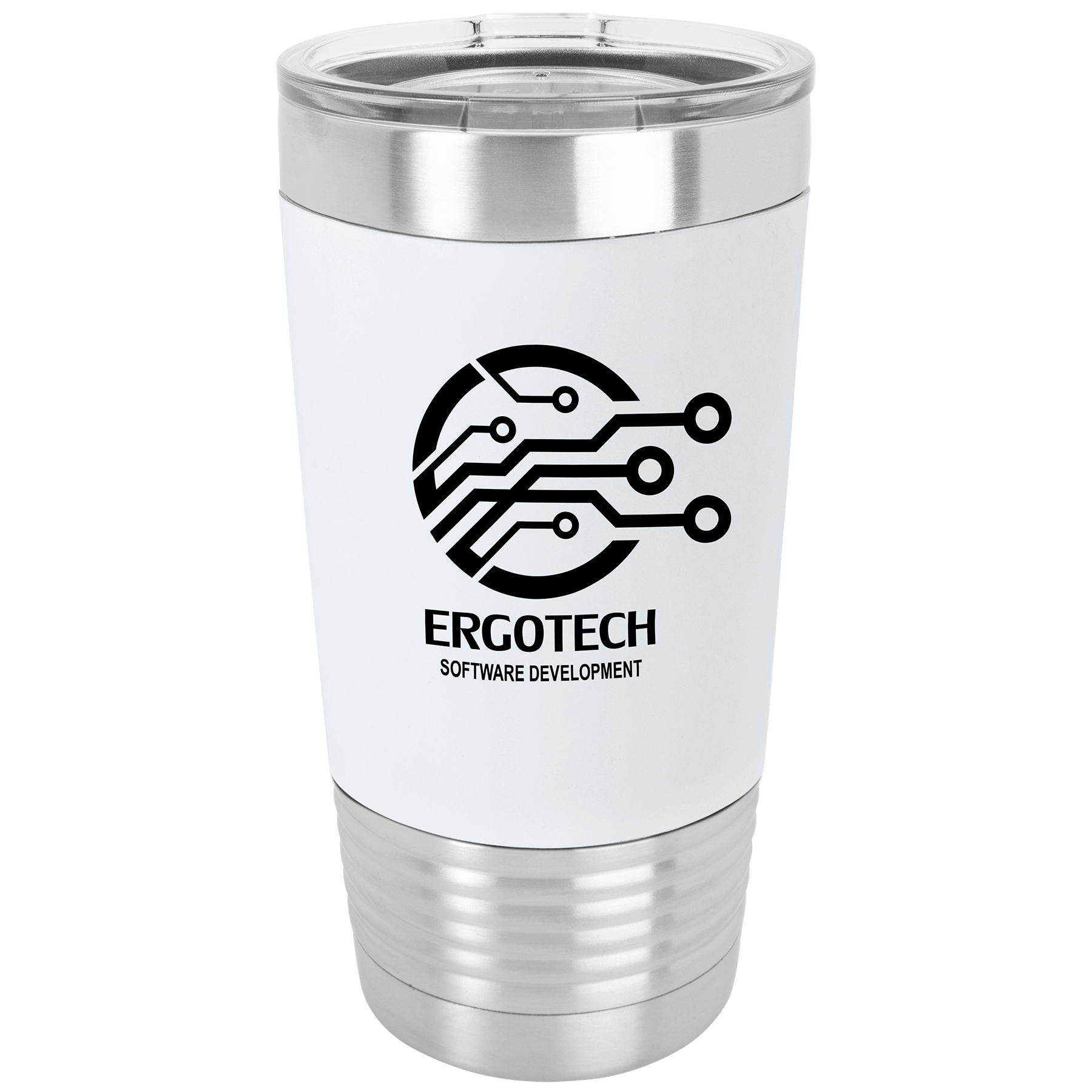 20 oz. Black/White Tumbler with Silicone Grip and Clear Lid