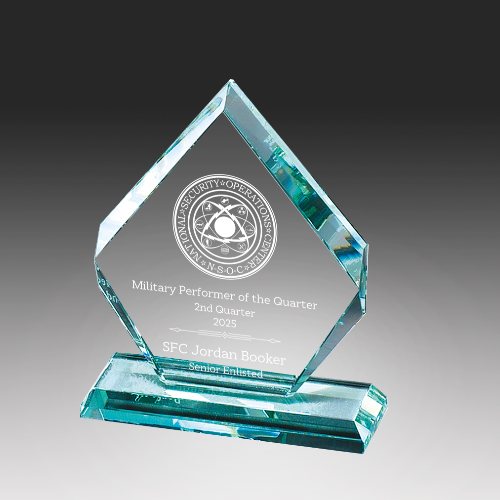 Jade Glass Arrowhead Award with Base