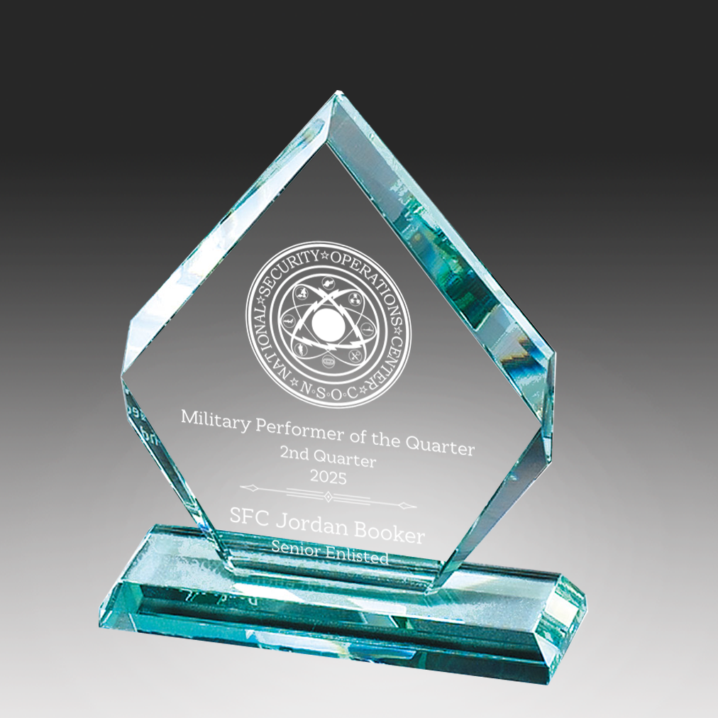 Jade Glass Arrowhead Award with Base