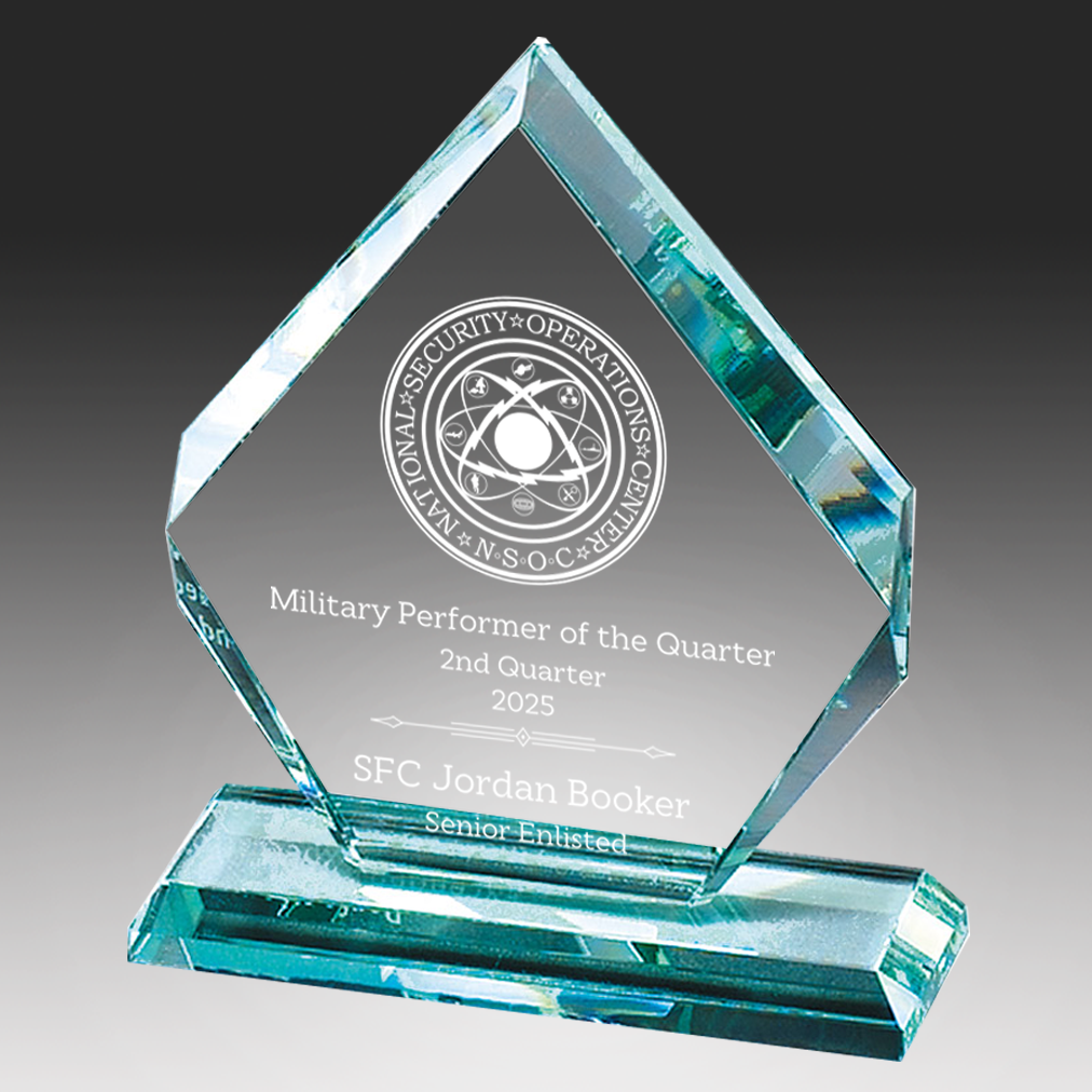 Jade Glass Arrowhead Award with Base