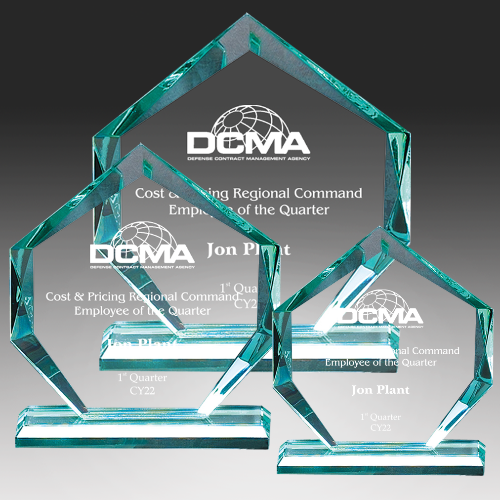 Jade Glass Hexagon Award with Base