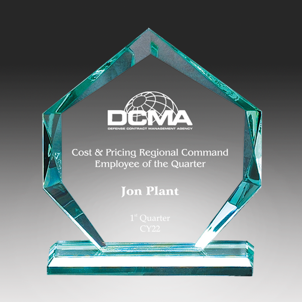 Jade Glass Hexagon Award with Base