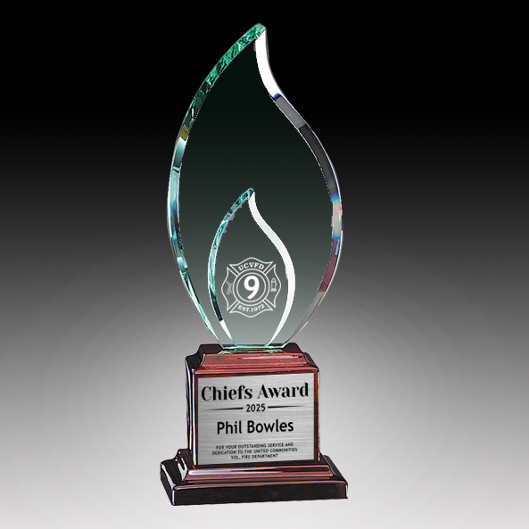 Glass Double Flame on Rosewood Base 4½" x 12"