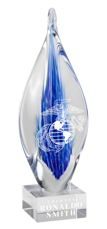 11.75" Blue Swirl Teardrop Art Glass