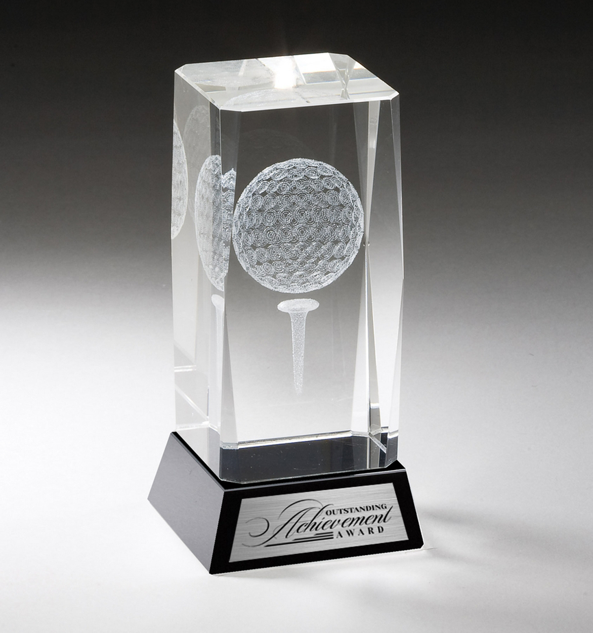 3D Lasered Crystal Golf Ball/Tee Award on Black Base