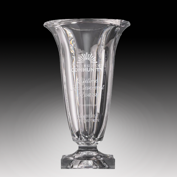 European Clear Crystal Herculean Footed Vase with Square Foot
