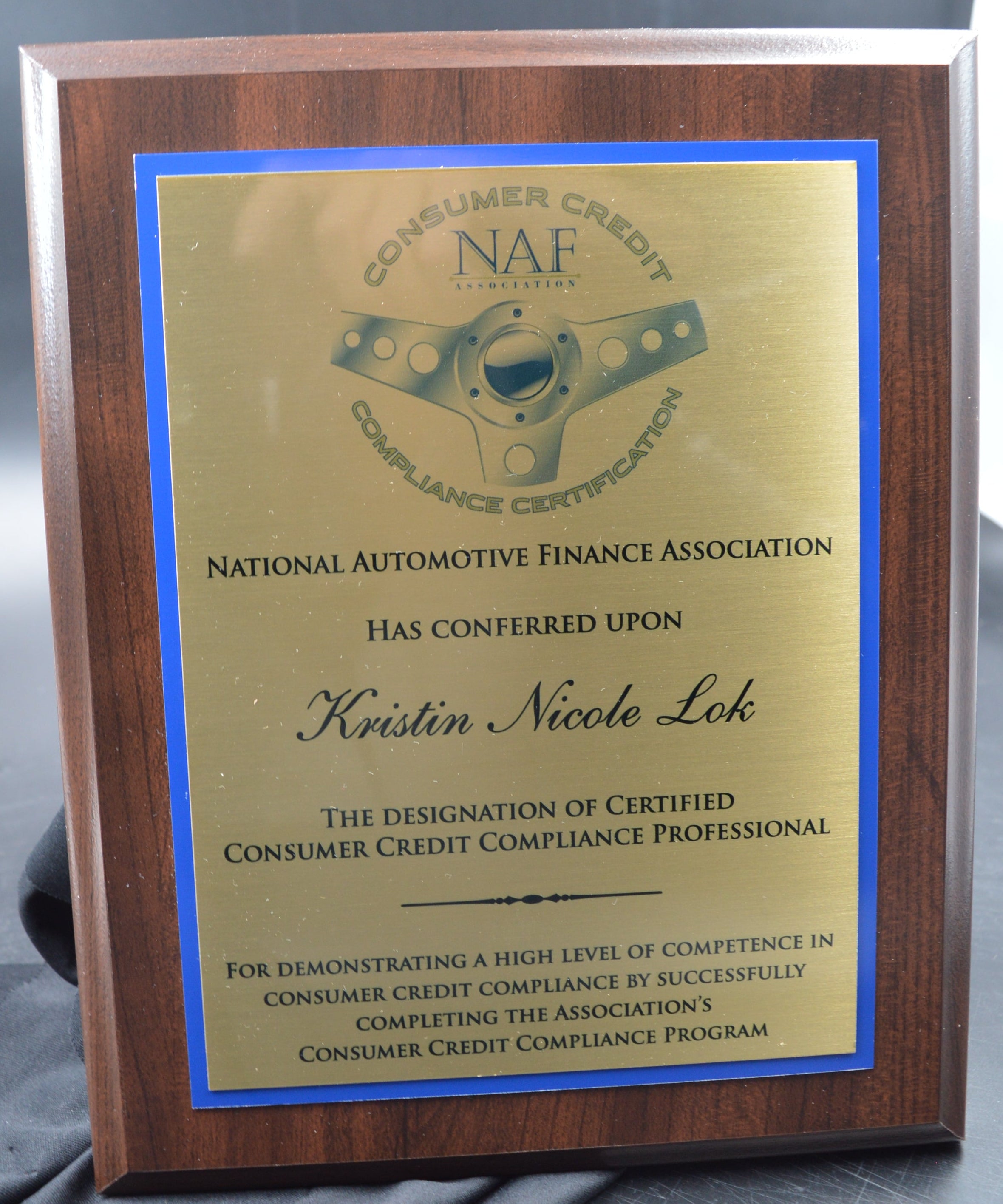 Standard Simulated Walnut Plaque with Full Sized Engraving Plate