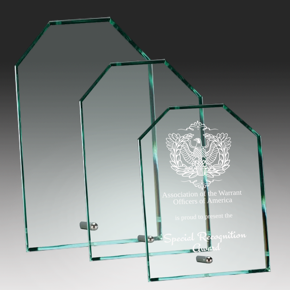 Clipped Corner Standing Jade Glass with Silver Rod Stand