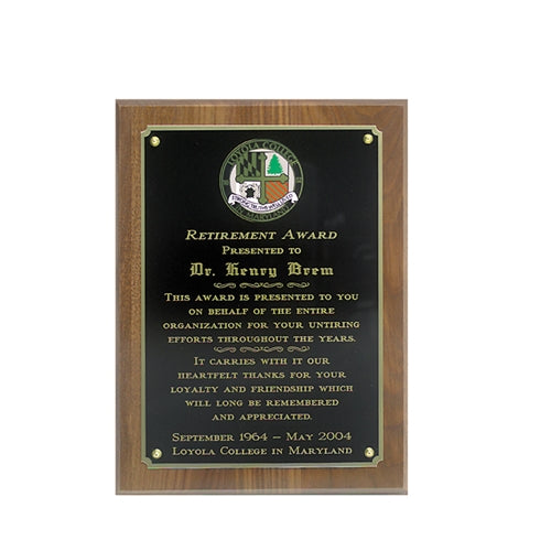 Standard Simulated Walnut Plaque with Full Sized Engraving Plate