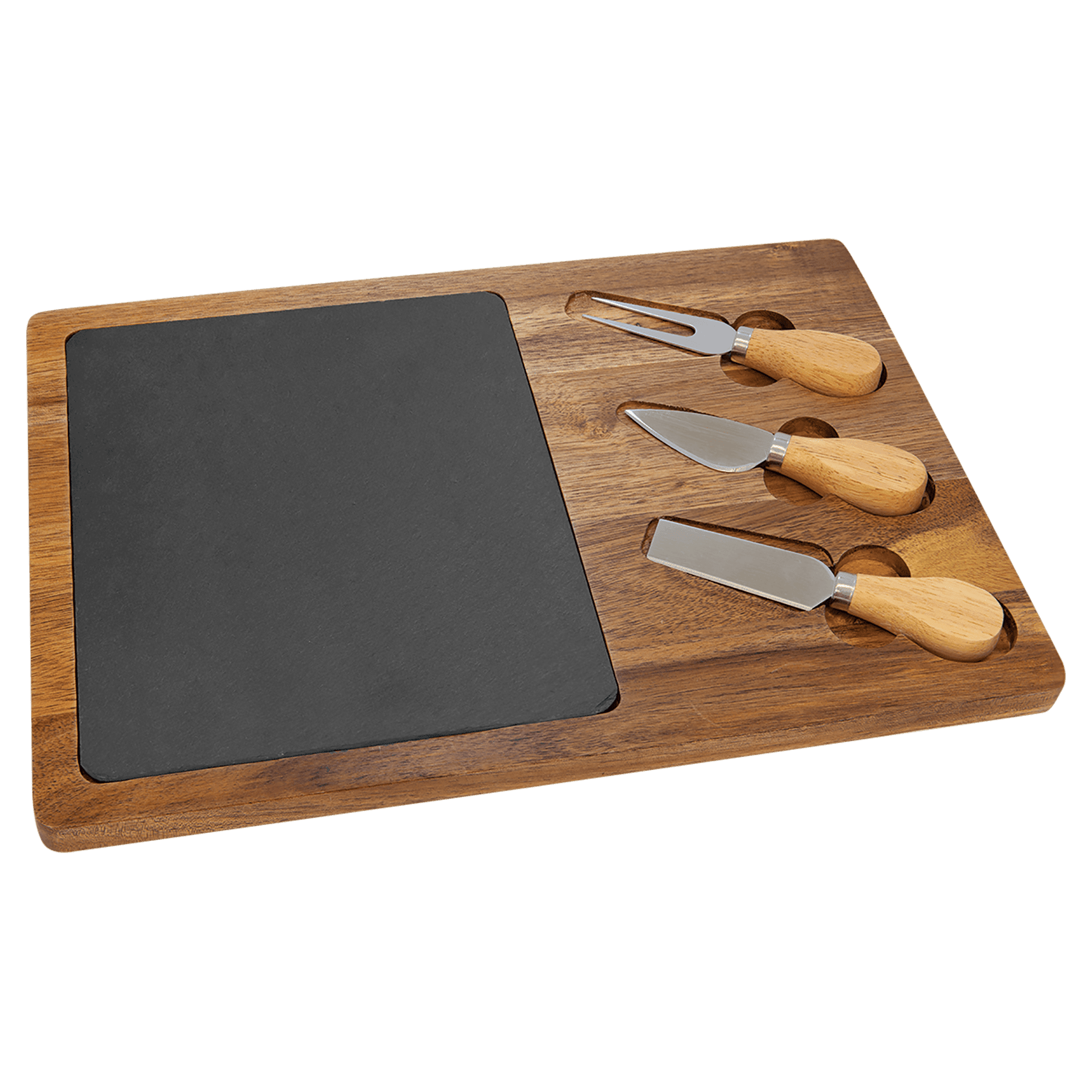 Acacia Wood/Slate Rectangle Cheese Set with Three Cheese Tools