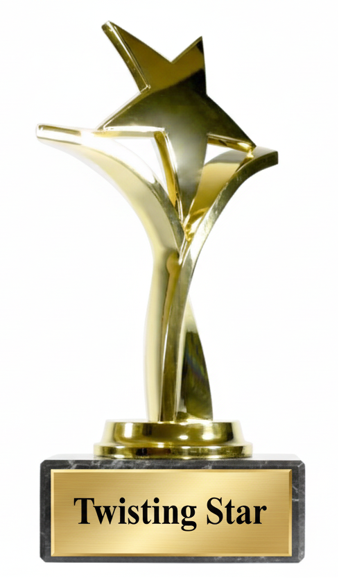 Gold star-shaped trophy on a marble base against a white background
