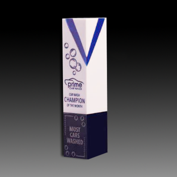 White Poly Resin with Blue "V" Designs, 9.75"